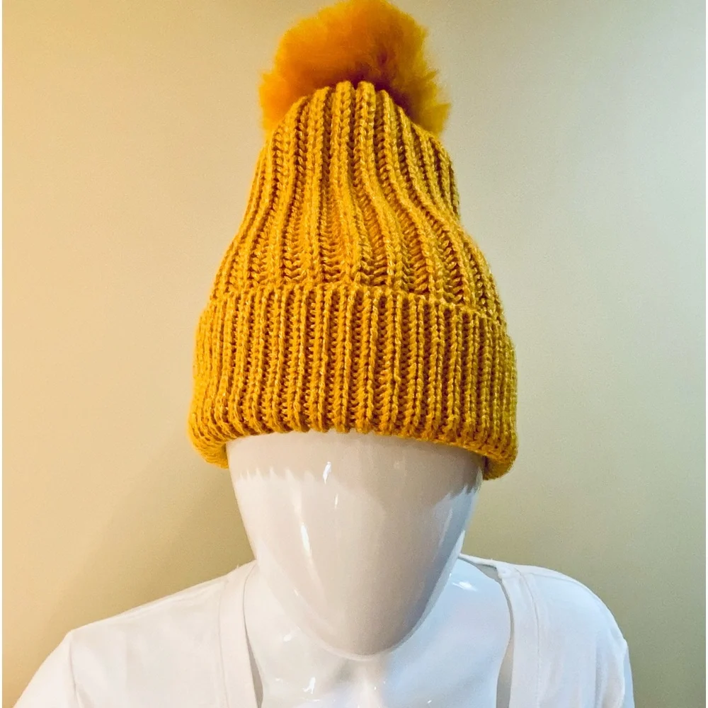 ๐HP๐NWOT Prince & Fox Gold Acrylic Knit Pom Beanie Aeropostale OS - Picture 1 of 8
